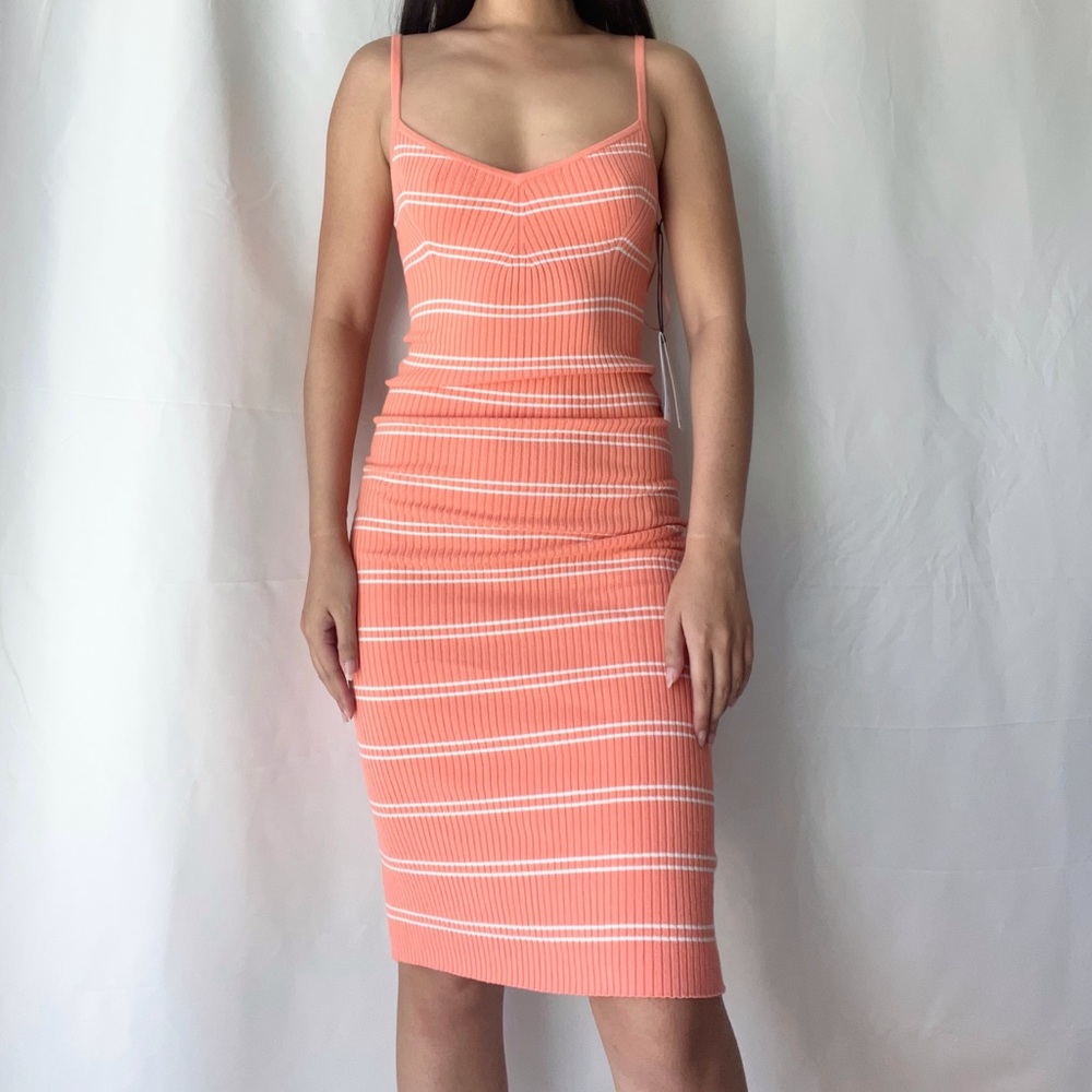 RVCA Orange Striped Rib Bodycon Midi dress